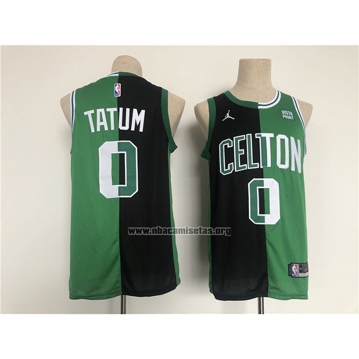 Camiseta Boston Celtics Jayson Tatum NO 0 Split Negro Verde